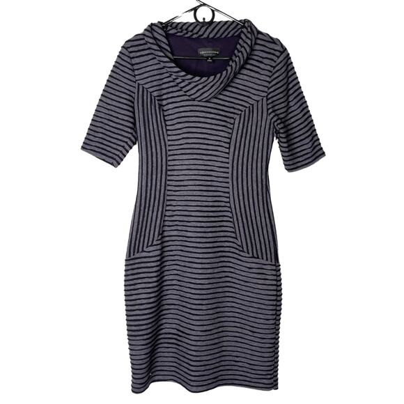 Gray Striped Cowl Neck Dress 10 Futuristic Minimalist Lagenlook Cyberpunk Rave - Picture 1 of 9